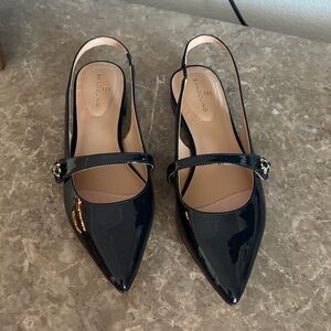 Bandolino Black Patent Pointed Toe Slingback Flats with Strap
